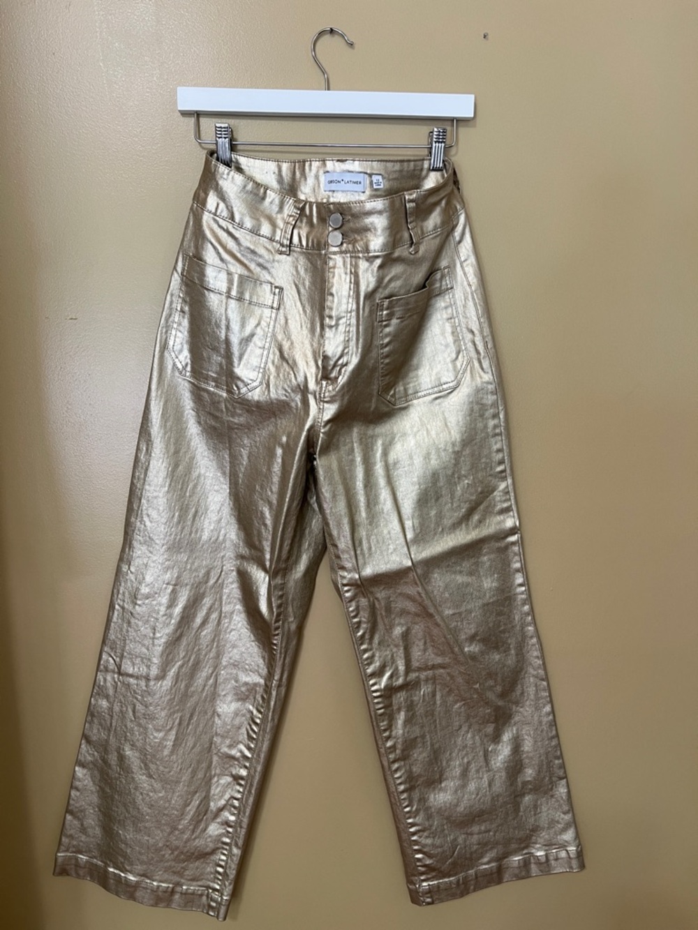 Gibson Latimer Shimmery Gold High-Rise Wide-Leg Jeans